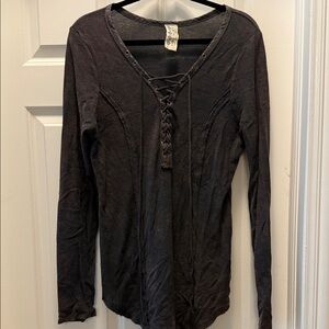 Free People Charcoal Lace-Up top